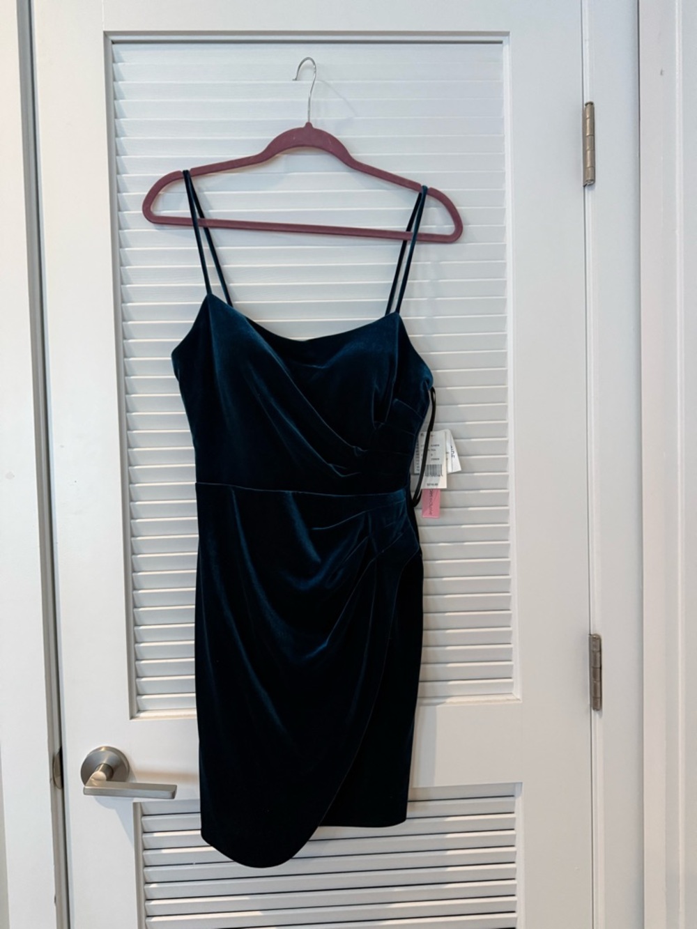 Aqua Midnight Blue Velvet Spaghetti-Strap Mini Dress